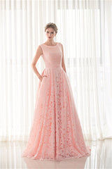 Prom Dresses Sleeve, Draped Lace O-Neck Train Prom Dresses