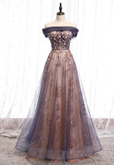 Evening Dresses V Neck, Purple Tulle Long Prom Dresses, A-Line Evening Dresses