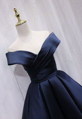 Prom Dressed Black, A-Line Satin Off the Shoulder Short Prom Dress, Mini Evening Party Dress