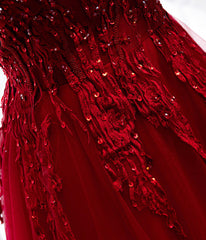 Fancy Outfit, Burgundy Lace Long Prom Dresses, A-Line Spaghetti Strap Evening Dresses