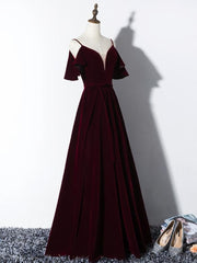 Evening Dresses Prom, Elegant Velvet Long Bridesmaid Dress , Charming Party Gowns