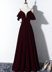 Evening Dress Prom, Elegant Velvet Long Bridesmaid Dress , Charming Party Gowns