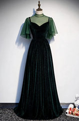 Party Dress Red Colour, Fashionable Dark Green Velvet Long Party Gown, Green Bridesmaid Dress