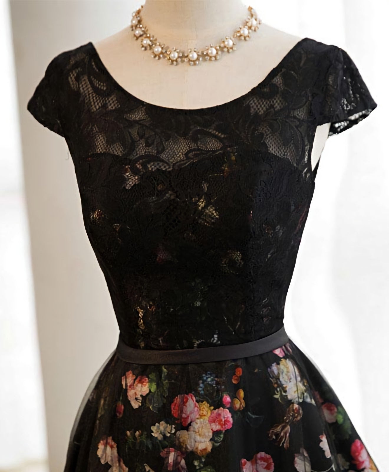 Bridesmaids Dresses Yellow, Black Lace Floral Patterns Long Prom Dress, Black Evening Dress