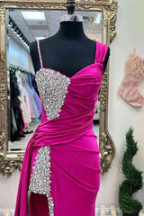 Homecoming Dress Boutiques, Chic Fuchsia Beaded Long Porm Dress