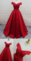 Prom Dress Black, Evening Dresses, A Line Princess Prom Dresses, Long Party Dresses, Off The Shoulder Red Long Satin Party Dress