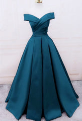 Party Dress Long Dress, Glam Blue Satin Long Off Shoulder Party Dress, A-line Prom Dress