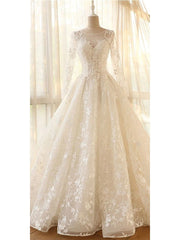 Wedding Dresses Sexy, Glamour Modest Jewel Neck Modest Long Sleeve A Line Wedding Dress