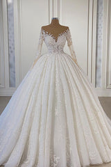 Wedding Dress Store, Gorgeous Lace Long Sleeve Beads Ball Gown Wedding Dress