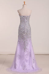 Long Dress Formal, Gorgeous Mermaid Strapless Purple Beaded Long Prom Dresses, Mermaid Purple Beaded Formal Evening Dresses, Purple Ball Gown