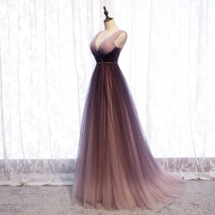 Evenning Dresses Short, Gradient V-neckline Tulle Long Prom Dress Party Dress, Gradient Evening Gown