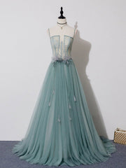 Party Dresses Classy Christmas, Green A Line Lace Long Prom Dresses, A Line Green Lace Long Formal Evening Dresses