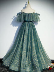 Bridesmaid Dress Colors, Green A line Tulle Long Prom Dresses, Green Graduation Dresses