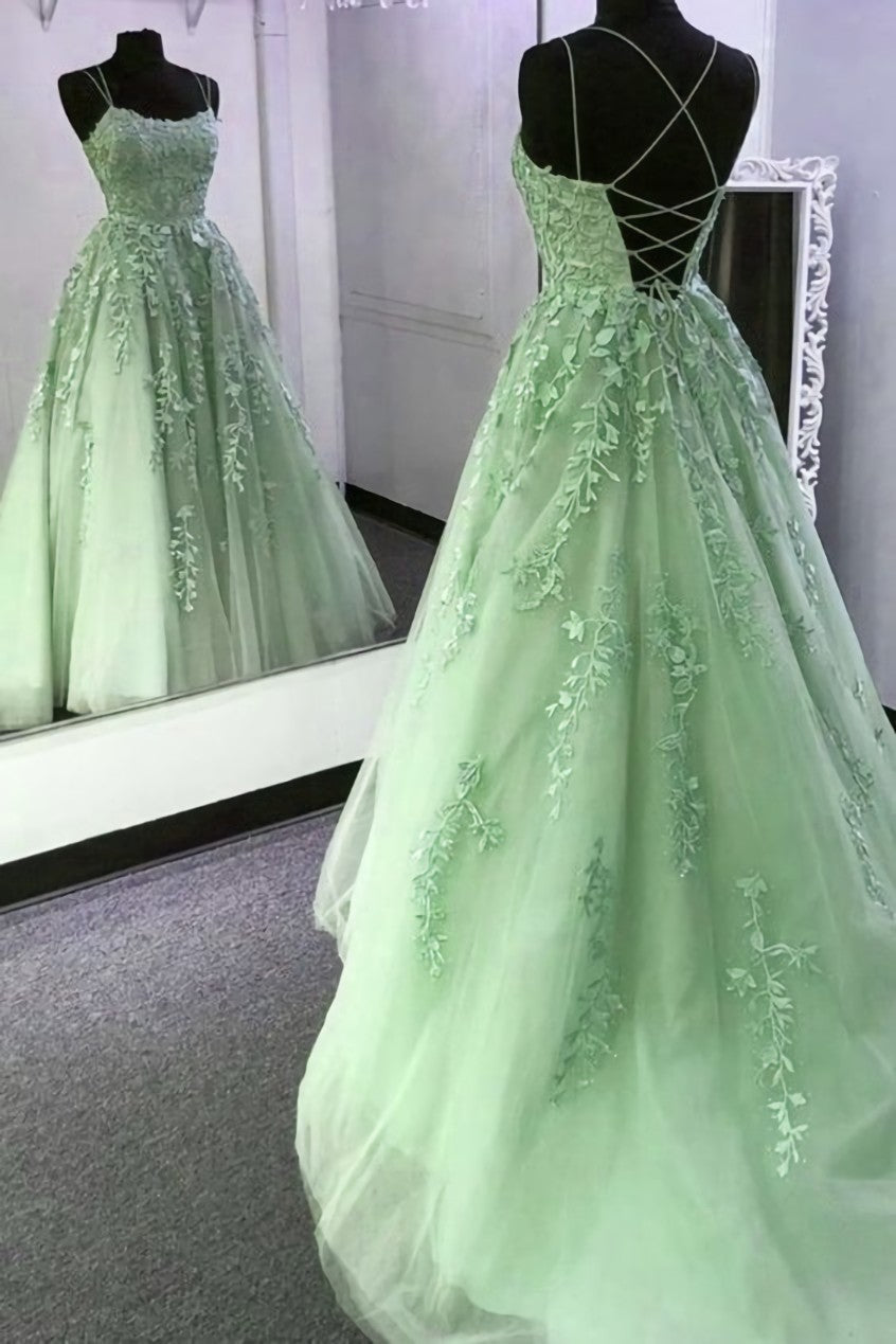 Formal Dress, Green Prom Dresses Long A line Tulle Formal Evening Dress