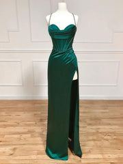 Homecoming Dress Short Prom, Green Sweetheart Neck Satin Long Prom Dress, Green Evening Dresses