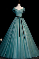 Party Dresses For Ladies, Green Tulle A-Line Off Shoulder Party Dress, Simple Long Prom Dress