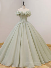 Evening Dresses Classy, Green Tulle Beading Long Prom Dresses, Green Formal Graduation Dresses