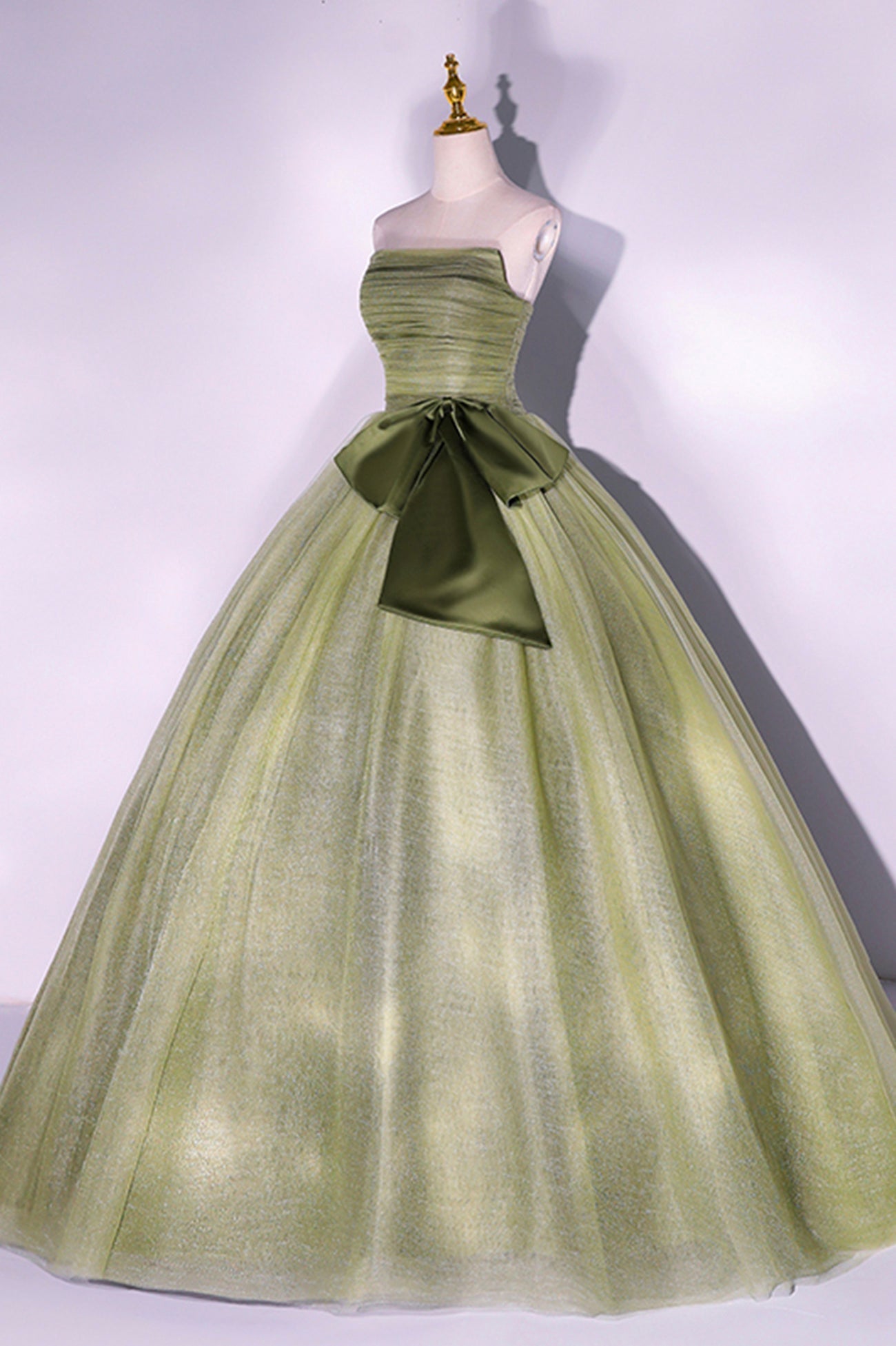 Plu Size Prom Dress, Green Tulle Long A-Line Prom Dress, Green Strapless Evening Gown