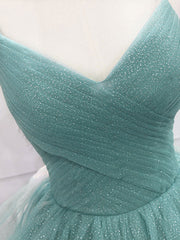 Prom Dress For Girl, Green V Neck Tulle Long Prom Dress, Green Sweet 16 Dress