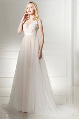 Wedding Dresses Under, Ivory Tulle Lace Scoop Neck Floor Length Wedding Dresses