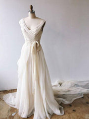 Homecomeing Dresses Long, Light champagne chiffon long prom dress, chiffon evening dress