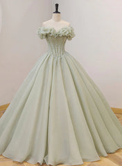 Party Dresses Long, Light Green Ball Gown Sweetheart Beaded Prom Dress, Green Sweet 16 Dresses