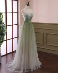 Party Dress Jeans, Light Green Gradient Tulle Long Formal Dress, Green Beaded Sweetheart Prom Dresses