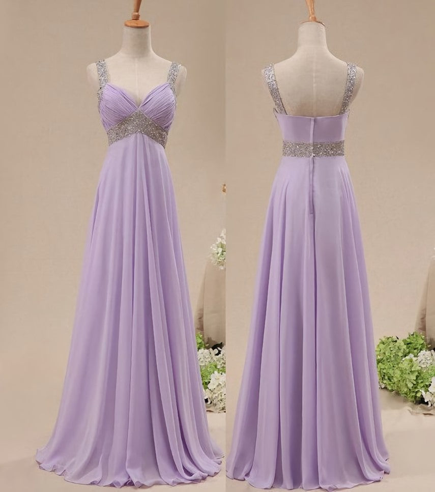 Party Dress Classy Christmas, Light Purple Chiffon Straps Party Dress, Long Formal Dress