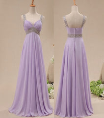 Party Dress Classy Christmas, Light Purple Chiffon Straps Party Dress, Long Formal Dress