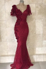 Homecoming Dress Elegant, Long Evening dress burgundy with sleeves