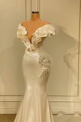 Wedding Dress Guest, Long Mermaid Sweetheart Satin Prom Dress