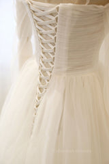 Wedding Dresses Brides, Long Sleeves White Tulle Prom Wedding Dresses, Long Sleeves White Tulle Formal Evening Dresses