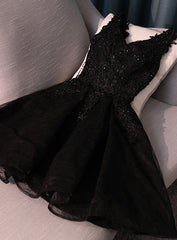 Formal Dress Summer, Lovely Black Lace V-neckline Short Homecoming Dress, Black Party Dress