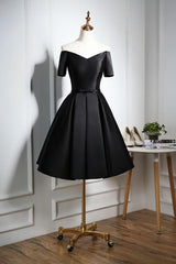 Homecoming, Lovely Black Satin Short Prom Dress, Black Party Dress