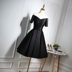 Short White Dress, Lovely Black Satin Short Prom Dress, Black Party Dress