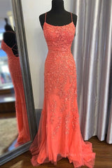 Formal Dresses Classy Elegant, Mermaid Backless Orange Lace Long Prom Dress, Mermaid Orange Lace Formal Dress, Orange Lace Evening Dress