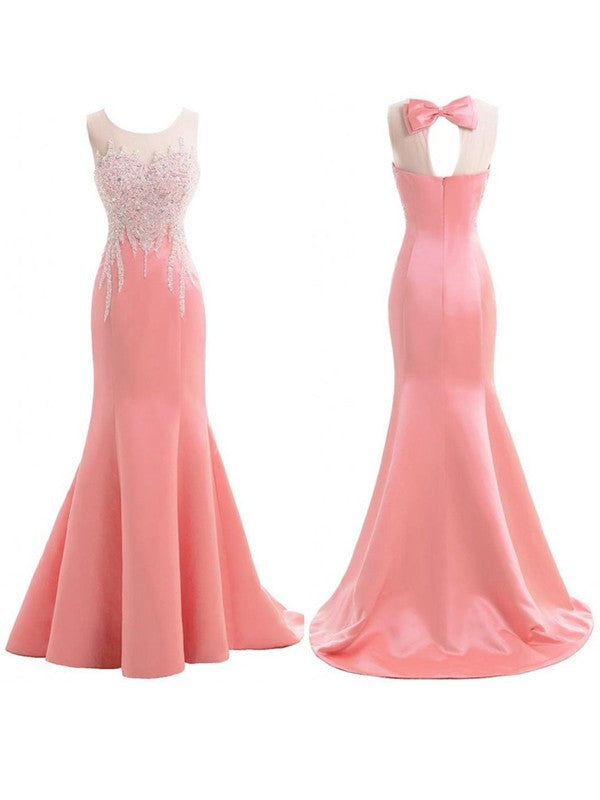 Mermaid Gorgeous Scoop Sleeveless Satin Beading Bridesmaid Dresses