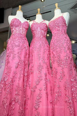 Party Dresses Express, Mermaid Hot Pink Lace Long Prom Dress, Long Hot Pink Formal Graduation Evening Dress