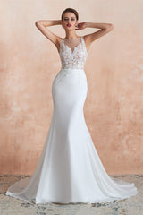 Wedding Dresses Rustic, Mermaid See-Through Chiffon Wedding Dresses with Appliques