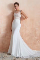 Wedding Dresses On A Budget, Mermaid See-Through Chiffon Wedding Dresses with Appliques