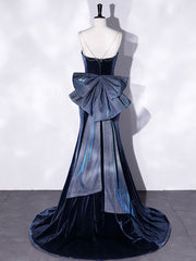 Homecoming Dresses Blues, Mermaid Velvet Blue Long Prom Dresses, Blue Velvet Long Evening Dress