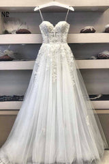 Weddings Dresses Beach, Modest Long A Line Sweetheart Lace Tulle Wedding Dress