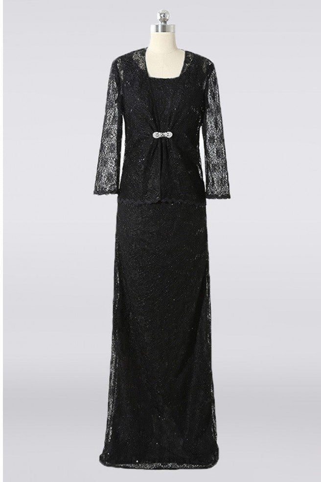 Bridesmaids Dress Cheap, Modest Long Black Lace Mother Of The Bride