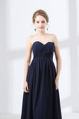 Unique Wedding Dress, Navy Blue Sweetheart High Waist Chiffon Pleats Bridesmaid Dresses