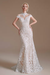 Wedding Dresses Different, Lace Beading around Neck Wedding Dresses