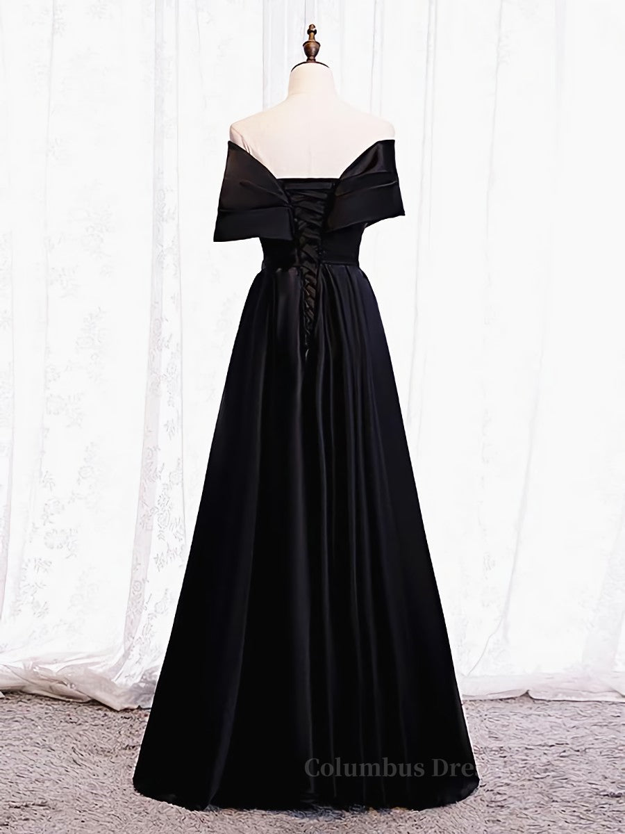 Prom Dresses Black Girl, Off the Shoulder Black Long Prom Dresses with Corset Back, Black Off the Shoulder Formal Evening Dresses