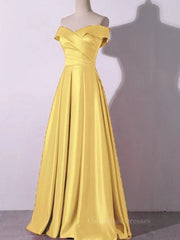 Homecoming Dresses Sparkle, Off the Shoulder Satin Long Prom Dresses, Satin Formal Bridesmaid Dresses