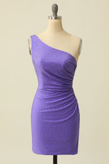 One Shoulder Purple Cocktail Dress