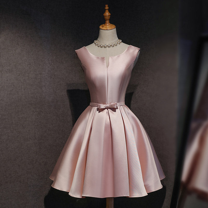 Wedding Inspo, Pink Satin Short Party Dress , Lovely Satin Homecoming Dress