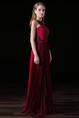 Princess Dress, Pleat Draped Side Slit Off Shoulder Zipper Burgundy Bridesmaid Dresses